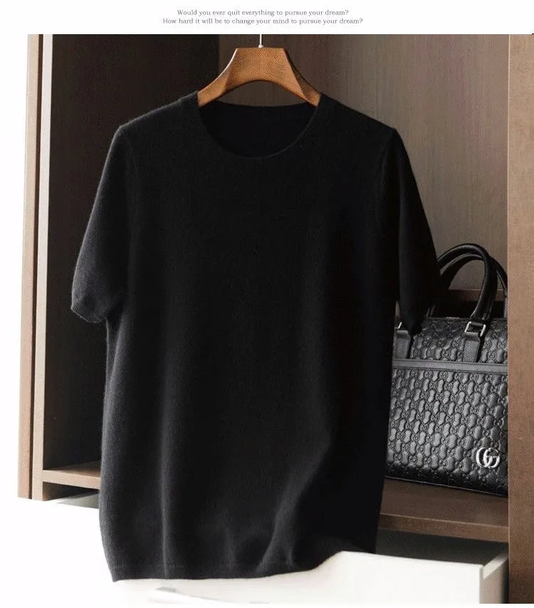 Korean Superfine Merino Cashmere T-shirt Men Base Layer Merino Shirt Wicking Breathable Short T-shirt Luxury Clothing Big Size