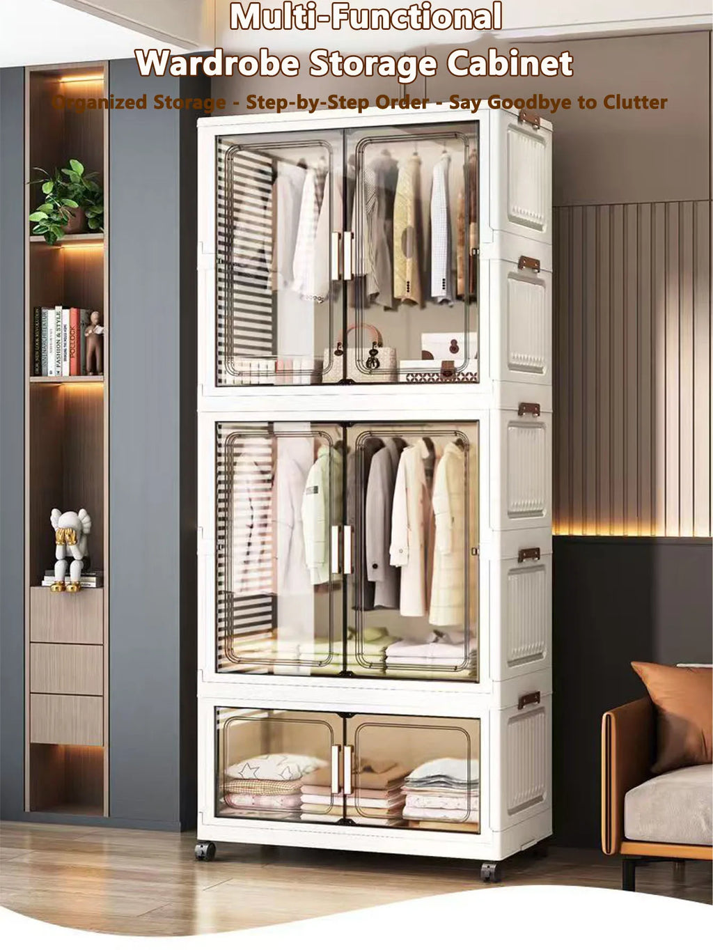 Multi-Functional Folding Storage Cabinet with Doors White/Black/Gray for Home Office Kitchen Bathroom Organizer