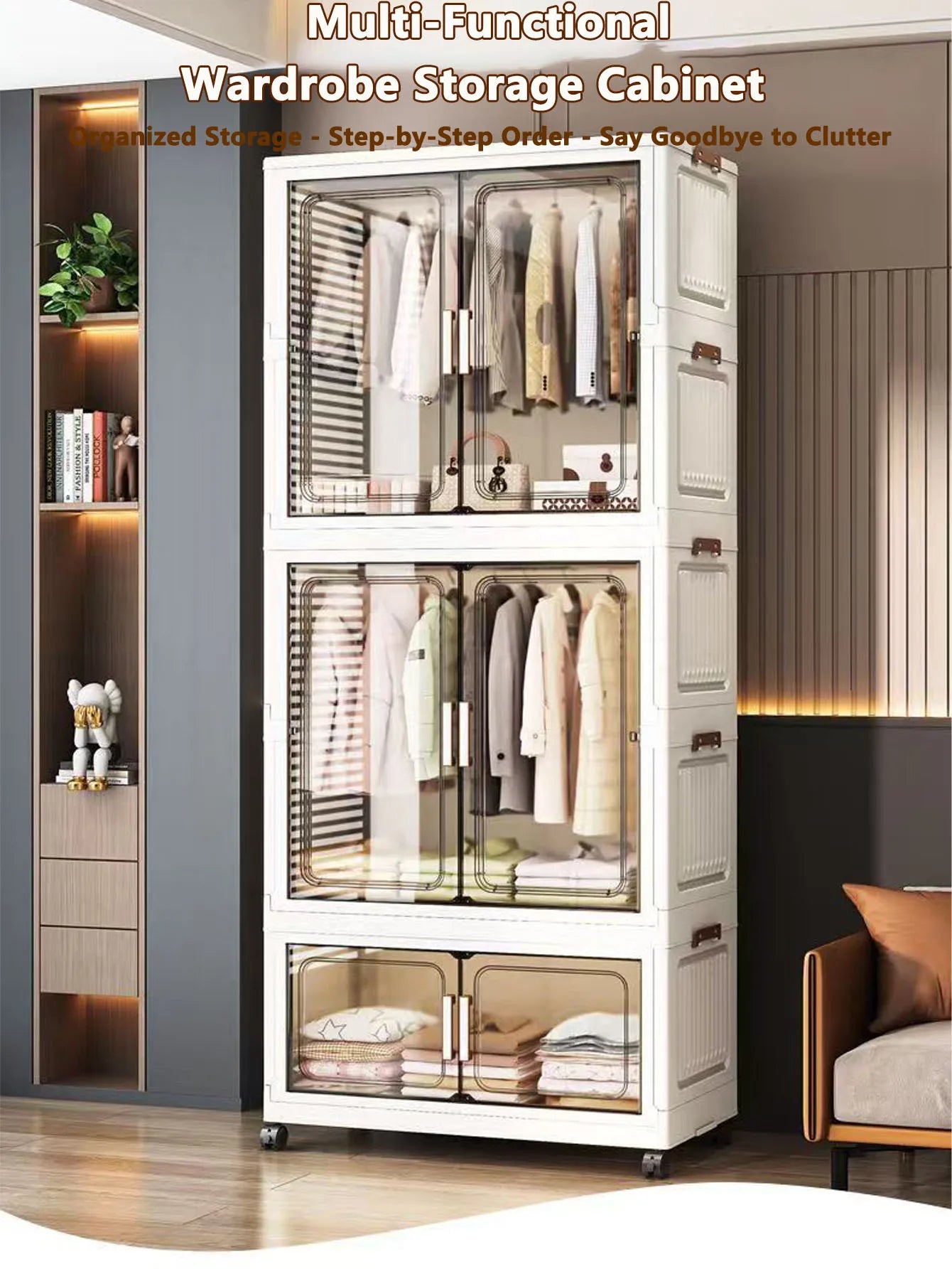 Multi-Functional Folding Storage Cabinet with Doors White/Black/Gray for Home Office Kitchen Bathroom Organizer
