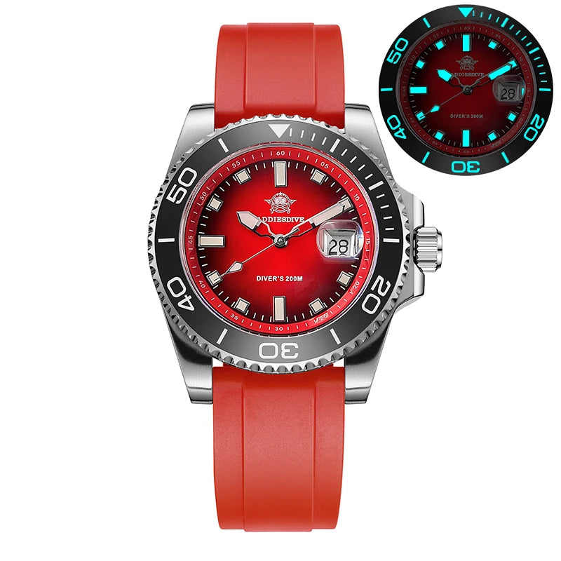 ADDIESDIVE NEW Diver Watch For Men Top Brand Waterproof Luminous Quartz Wristwatch Green/Red/Orange Dial Stainless Steel Watches