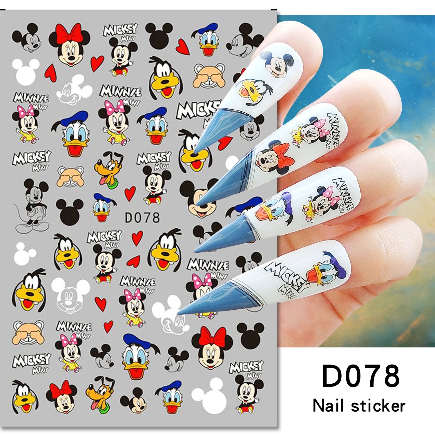Disney Cartoon Adhesive Nail Stickers Nail Decorative Decals Nail Sliders Stitch Mickey 3D Stickers Press on Nails