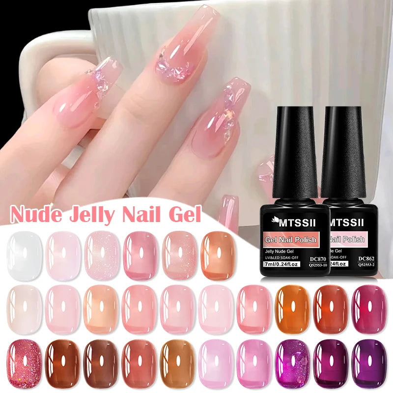 6pcs Nude Jelly Gel Nail Polish Set Summer Nails Sheer Translucent Nail Gel for Manicure Nail Supplies Soak Off UV Led Varnish