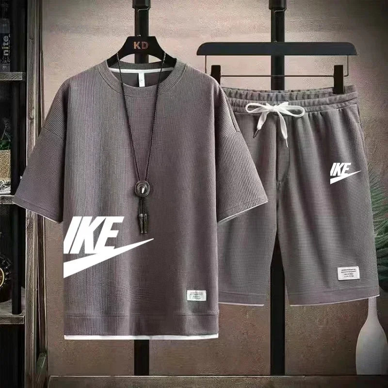 Fashionable, casual and trendy men's sportswear set, short-sleeved T-shirt and outdoor summer sports shorts set, new size M-3XL