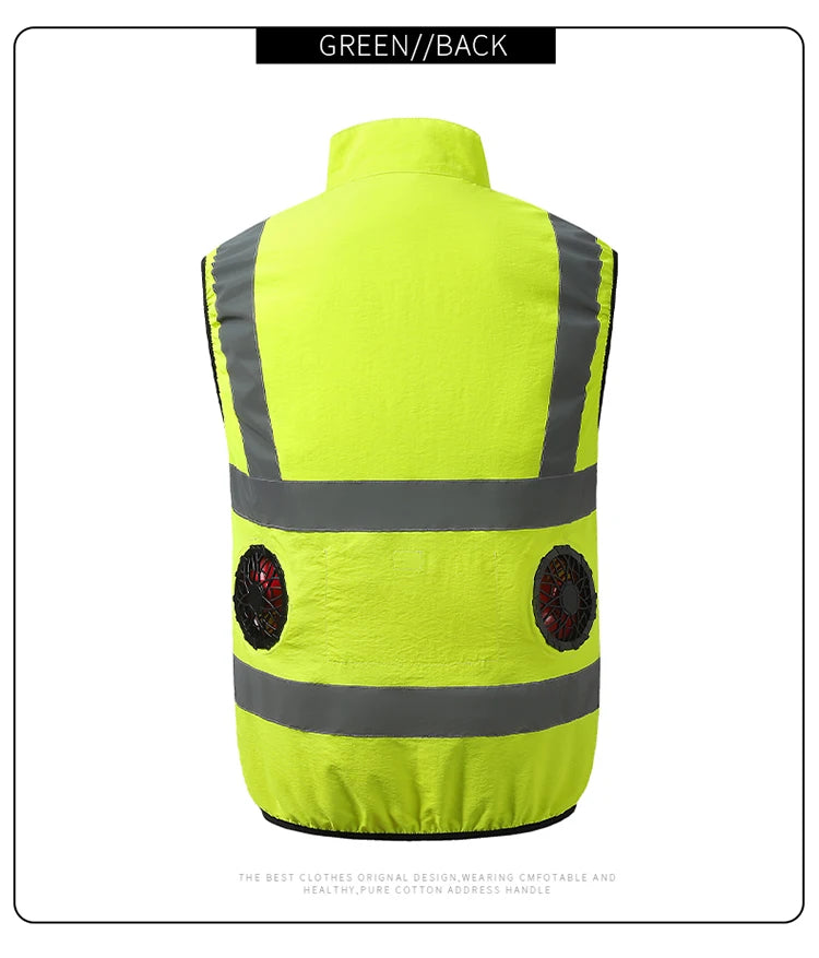 Summer Cooling Labor Protection Clothing, Breathable and Ventilated Fan Suit, Sanitation Reflective Vest, Heatstroke Prevention