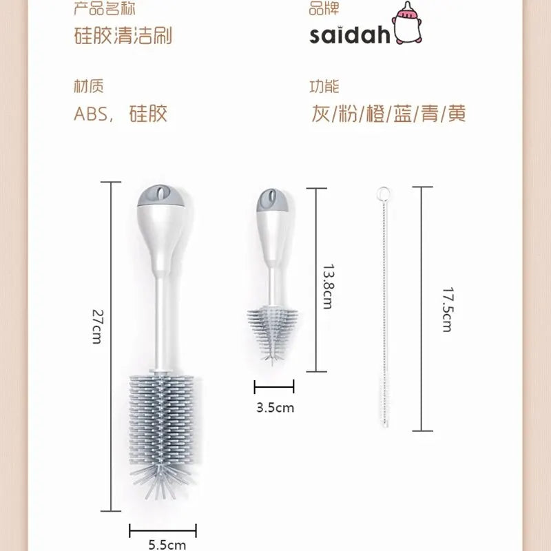 360° Silicone Baby Bottle Cleaning Brush Set 3-in-1 – Bottle, Pacifier & Straw Cleaner