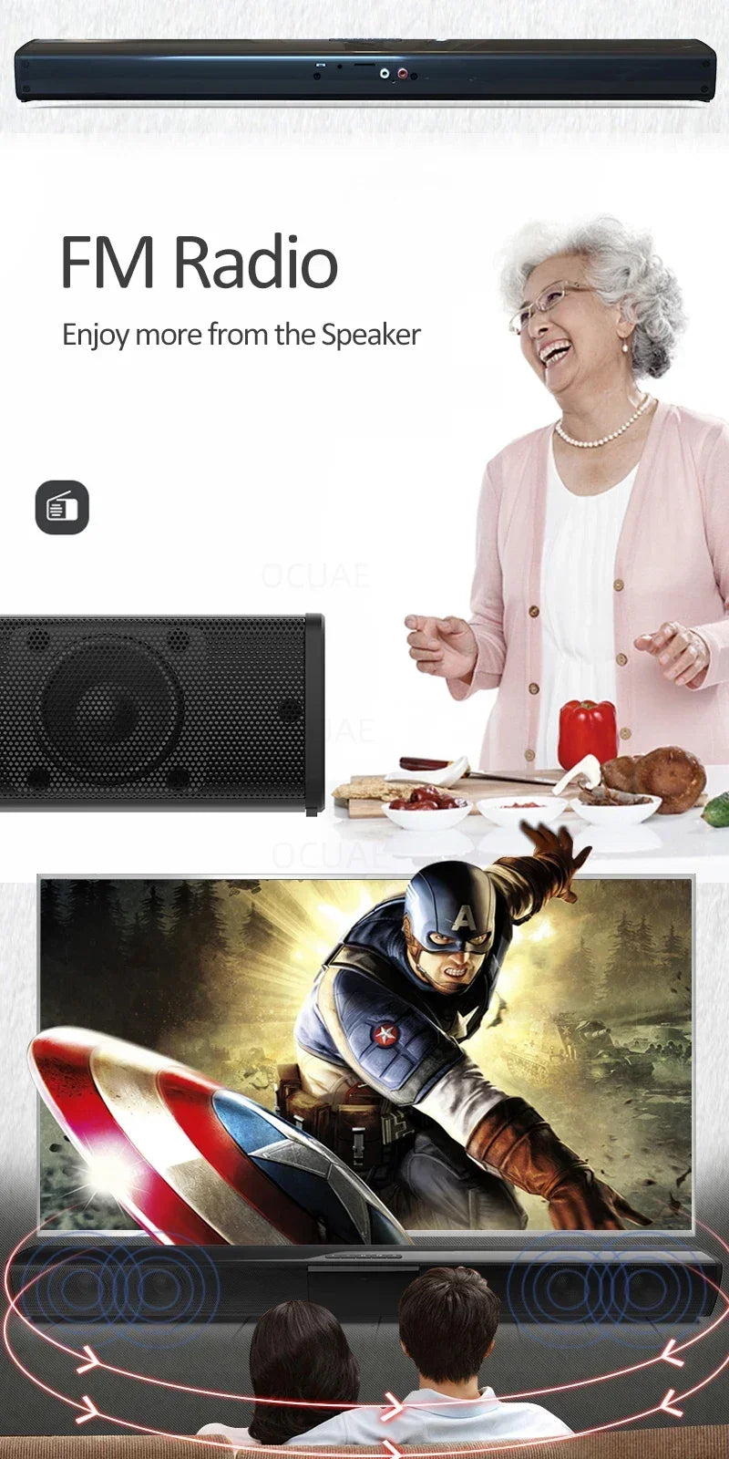Portable Super Powerful Sound Bar Wireless Bluetooth Speaker Surround Stereo Home TV Sound Box Subwoofer FM Radio Caixa De Som