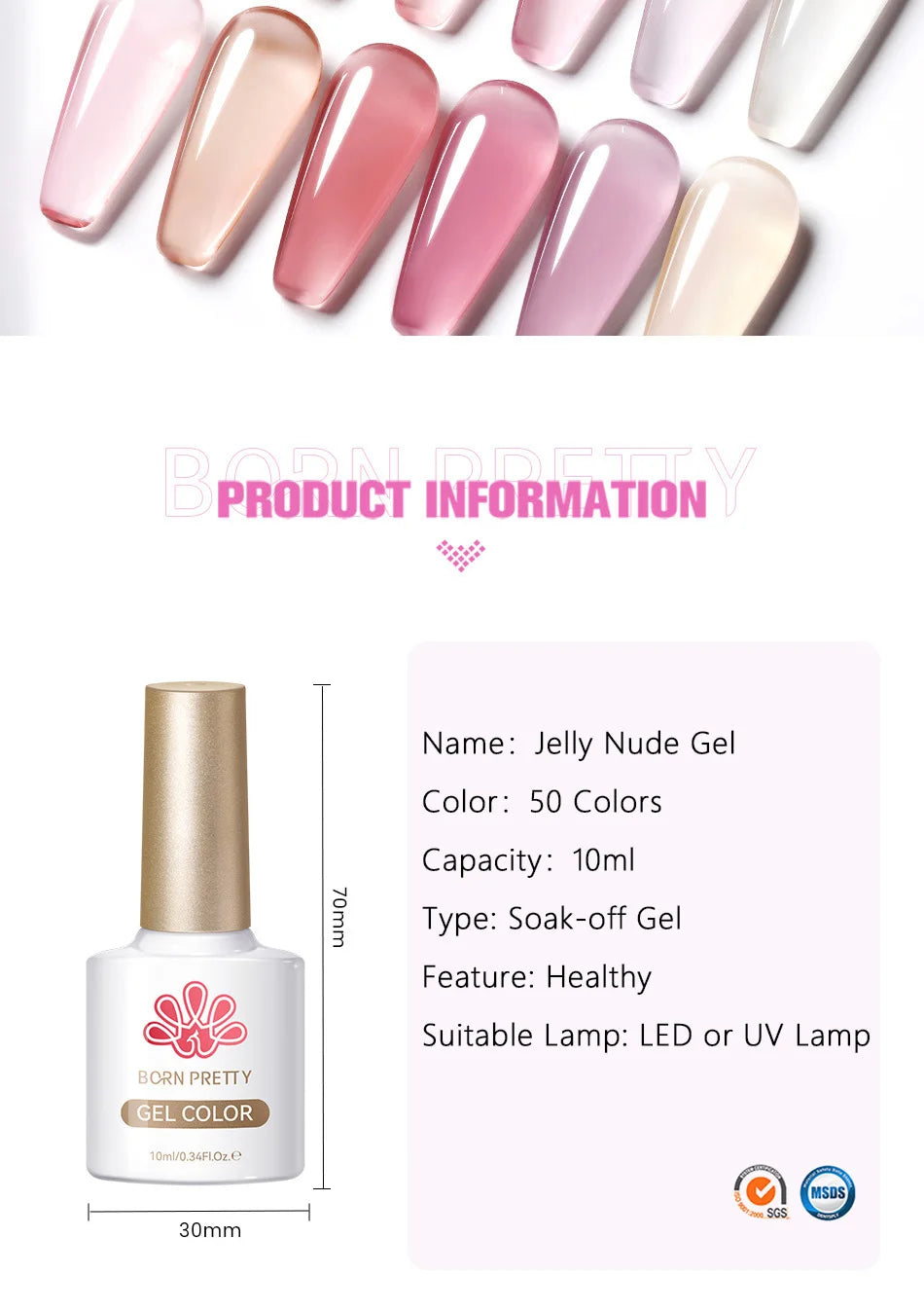 BORN PRETTY 10ml Translucent Jelly Nude Gel Nail Polish Colorful  Varnish Semi Permanent UV LED Nail Art  Manicure Gel
