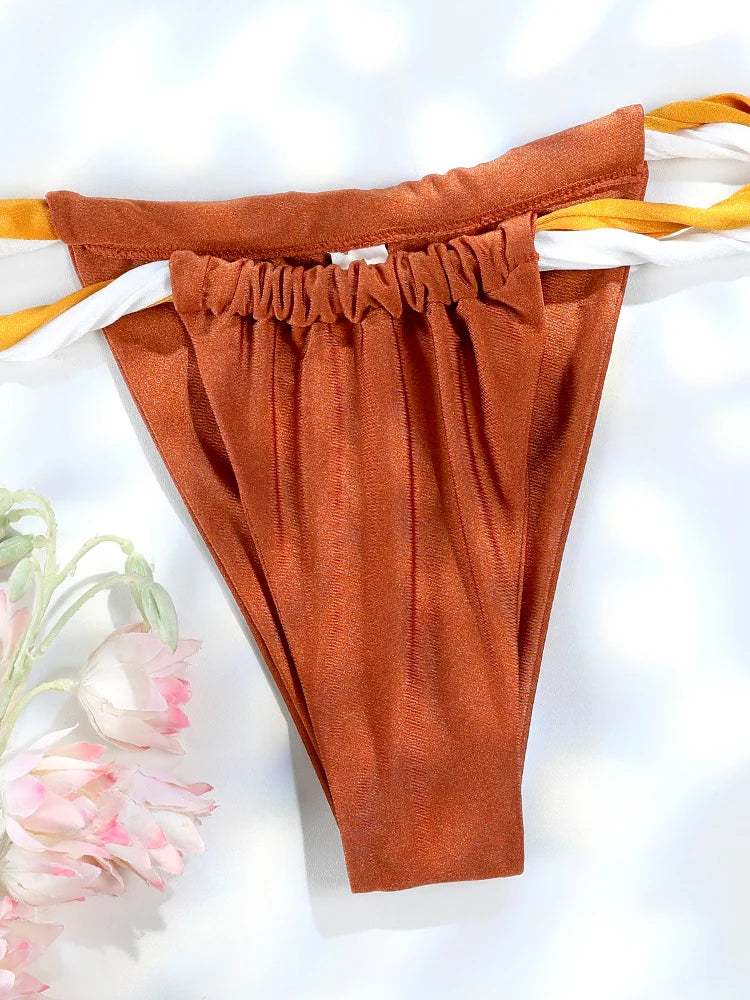 Rinabe Women's Swimsuit Solid Biquinis Off Shoulder Bikinis Women Low Waist Swimwear Pleated Bathing Suit Female Bikini Sets