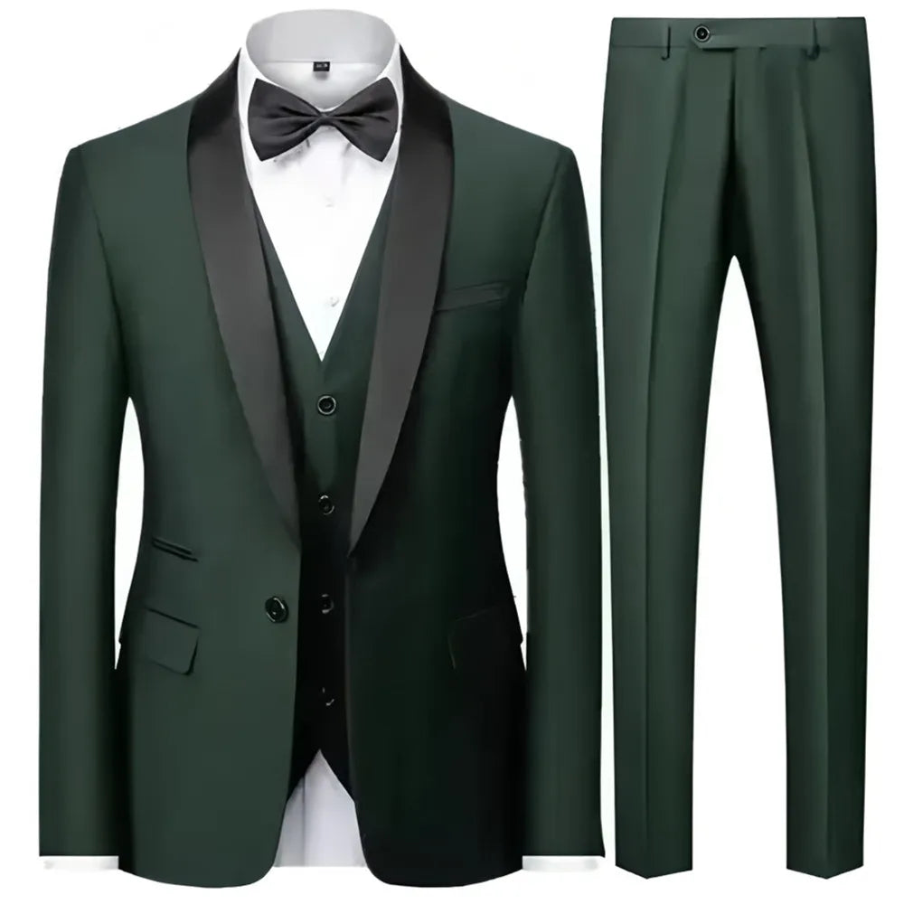 Traje Formal de 3 Piezas para Hombre – Tuxedo Negro con Solapa Chal