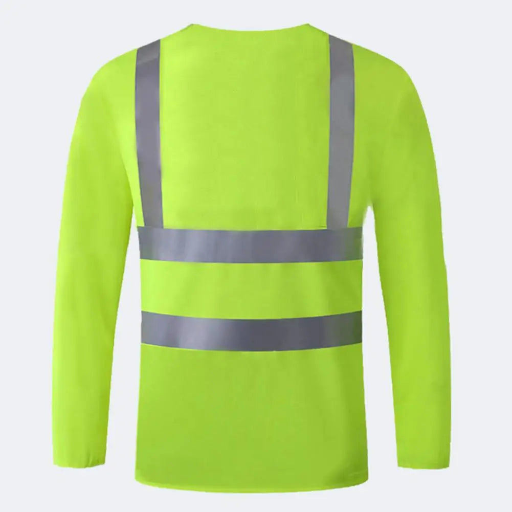 Reflective Safety T-Shirt 360 Degree Reflective Zones High Visibility Long Sleeves Outdoor Construction Worker Top for Night
