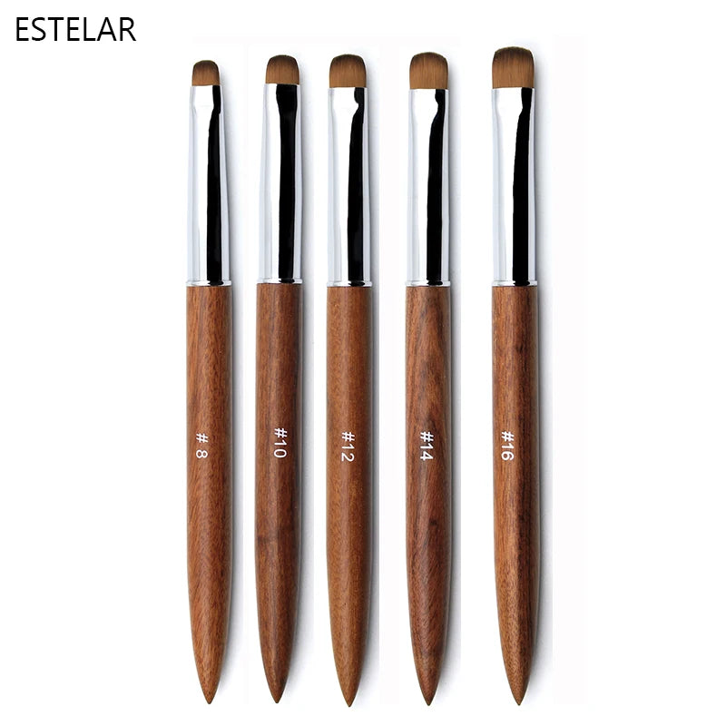5pcs French Nail Brush Sandalwood Handle Acrylic Drawing Rhinestone Gel Painting Manicure Tool 8-16