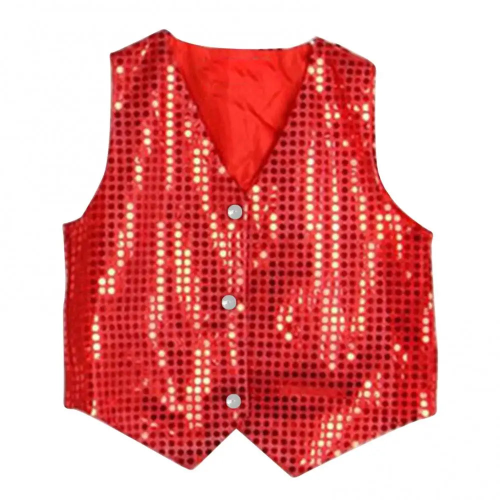 Children Shining Sequins Vest Boys Girls Christmas Stage Performance Costumes Kids Hip-hop Jazz Stage Dance Vest Waistcoat