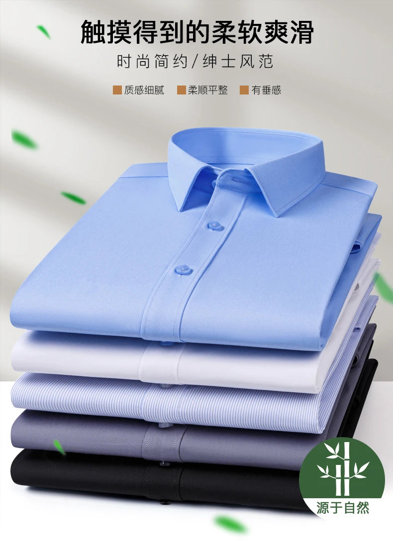 2025 New Bamboo Fiber Men's Long Sleeve Shirt Business Banquet Formal Social Comfortable Black Shirt Super Large 5XL 6XL 7XL 8XL