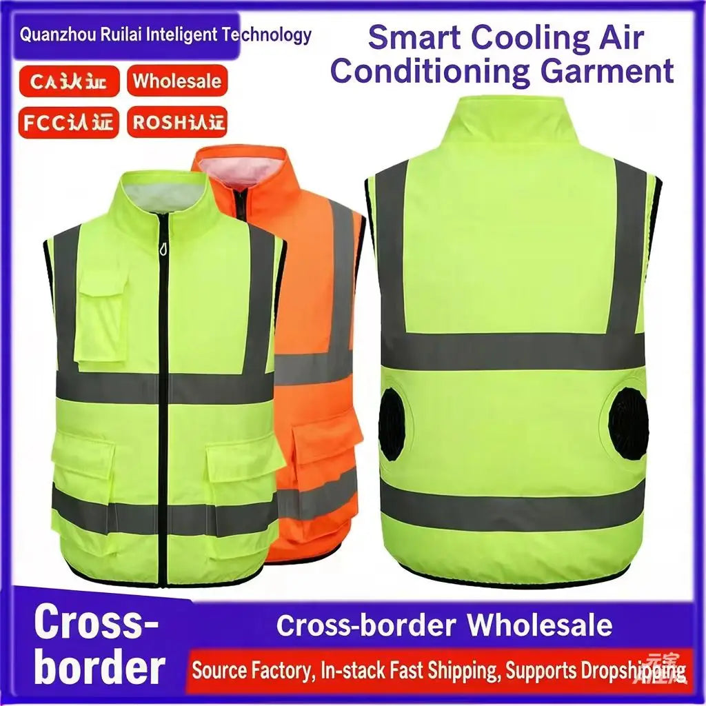 Summer Cooling Labor Protection Clothing, Breathable and Ventilated Fan Suit, Sanitation Reflective Vest, Heatstroke Prevention