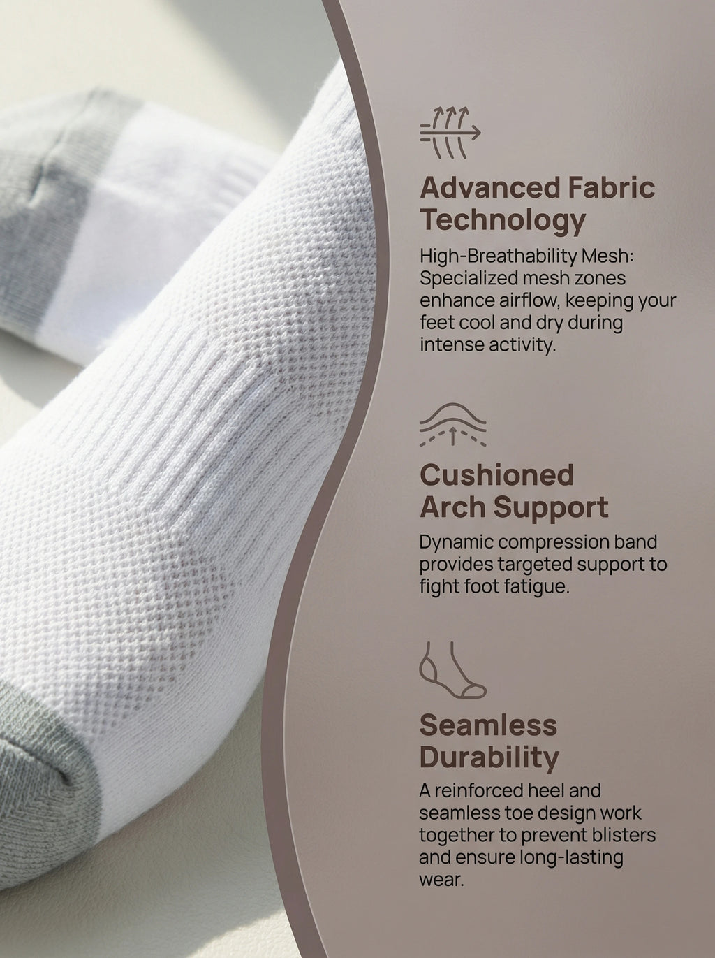 Men's Breathable Mesh Sport Crew Socks, Combed Cotton Anti-Odor Sweat Wicking Athletic Socks for Running Gym Daily Wear, 5 Pairs