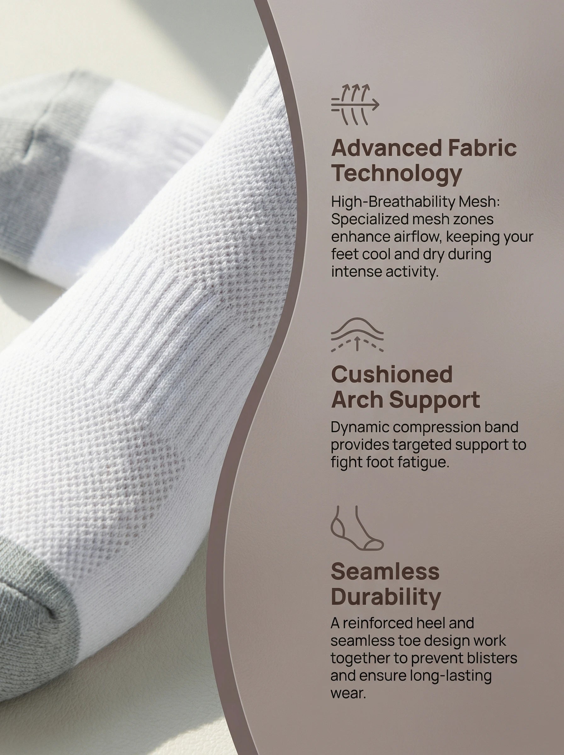 Men's Breathable Mesh Sport Crew Socks, Combed Cotton Anti-Odor Sweat Wicking Athletic Socks for Running Gym Daily Wear, 5 Pairs