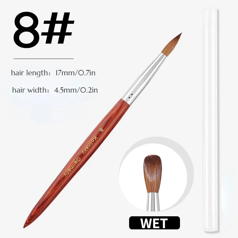 100% Prue Kolinsky Acrylic Nail Brush Oval Round Head Red Wood Handle Professional Salon Quality for Acrylic Powder Size 8-20#