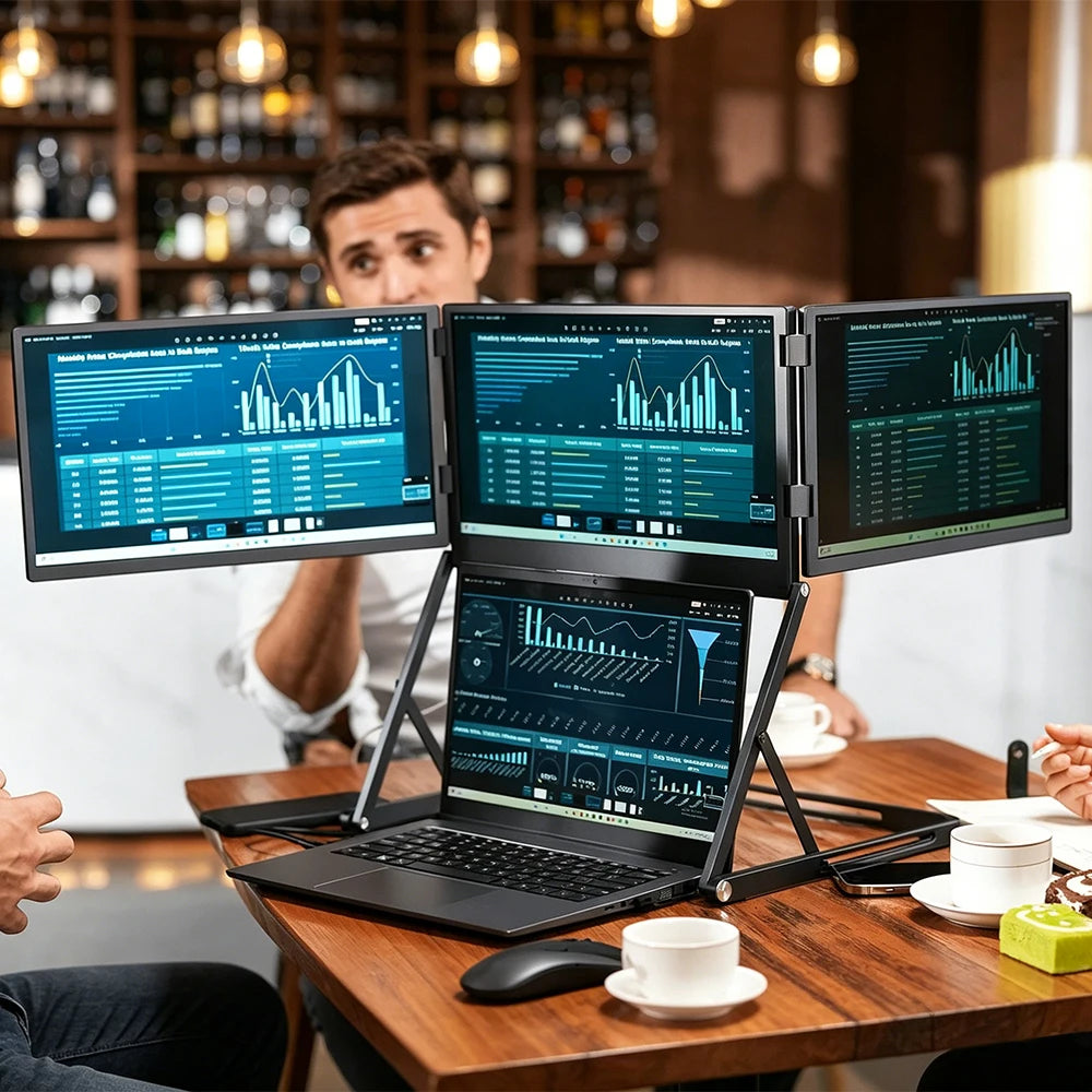 Sibolan 14" Three Screen Foldable External Display 60Hz 1200P 100%sRGB Portable Monitor For Laptop, Windows & MacOS