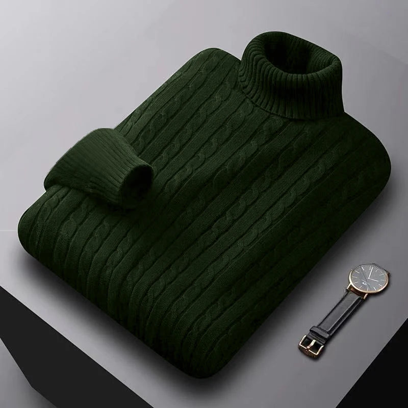 AutumnTurtleneck Knitted Sweater Outdoor Solid Color Pullover Streetwear Winter Warm Lightweight Basic twist sweaters men