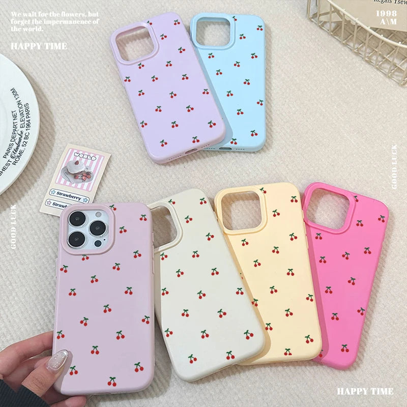 For iPhone 17 16 15 14 13 12 11 Pro Max Case Cute Cartoon Cherry Graphic Silicone Phone Cover For iPhone 15 16 Plus Soft Fundas