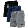 3-piece set of thick striped black label men's corduroy casual shorts, summer retro logo lace up loose sports five quarter pants, multi pocket training pants.