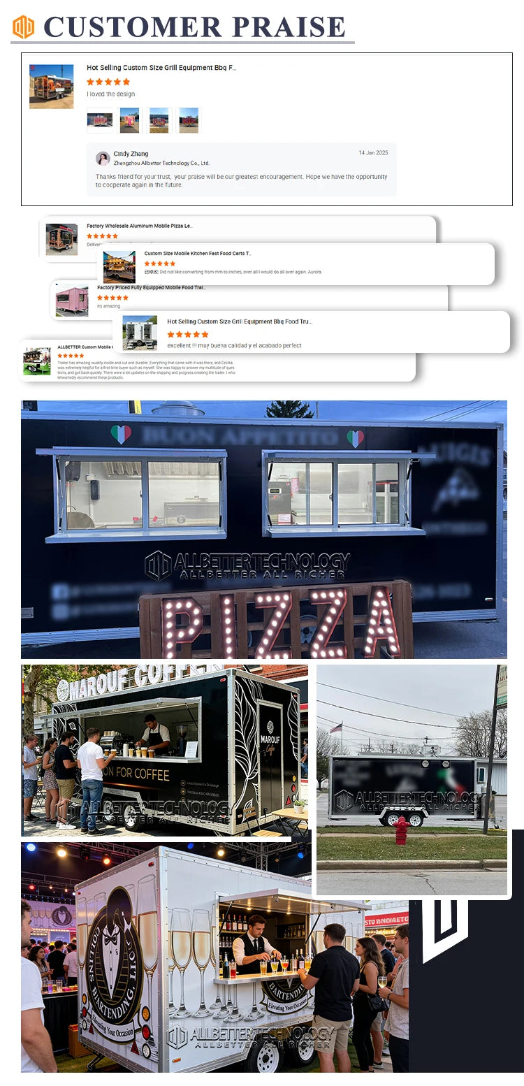 Allbetter Luxury Mobile Kitchen Trailer Fully Equipped Commercial Kitchen Fries Pizza Burger Ice Cream Food Truck Trailer