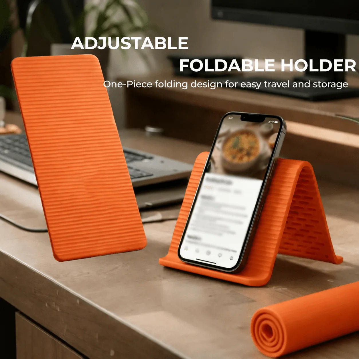 2PCS Foldable Silicone Phone and Tablet Stand, Adjustable Non-Slip Desktop Holder, Portable Device Stand for Home, Office and Travel