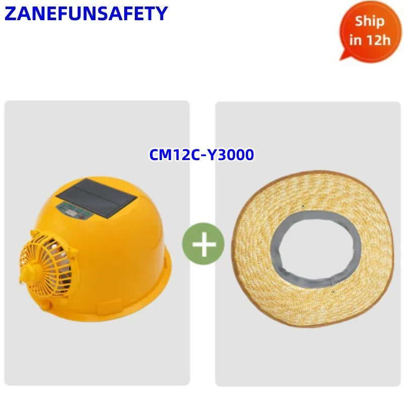Solar Fan Helmet With Powerful Fan Big Straw Hat Cloth Hat Solar Panel 6000mAh Rechargeable Lithium Battery LED Headlight Helmet