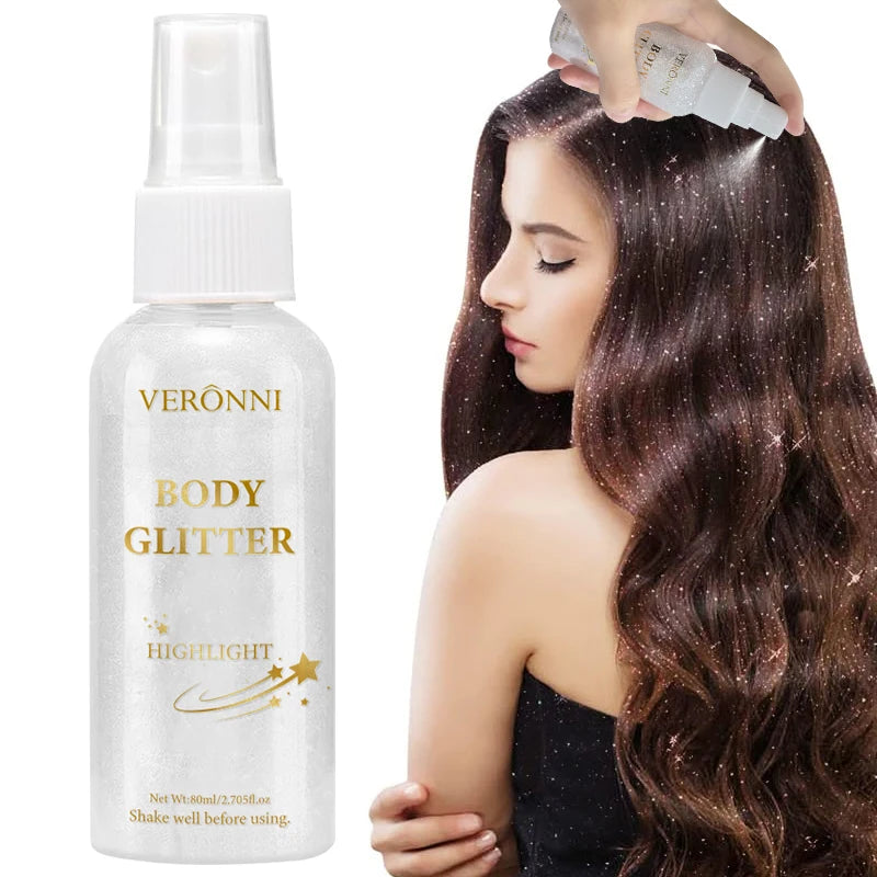 Glitter Hair Shimmer Spray,Multi-Purpose Body & Face Fine Mist Body Glow Body Highlighter Flakes Face,Body Hair Spray Makeup