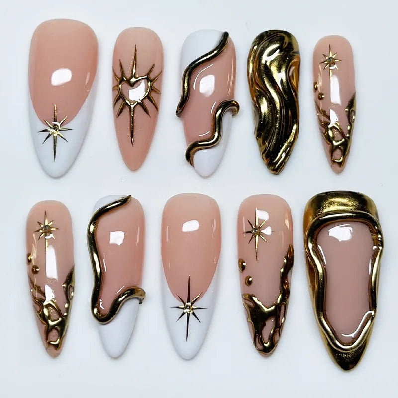24Pcs Y2k Almond Acrylic Nails Full Cover 3D Diamond Black Nail Art Sweet Cool French Wearable Fake Nail Manicure Tips for Girls