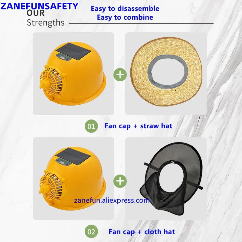 Solar Fan Helmet With Powerful Fan Big Straw Hat Cloth Hat Solar Panel 6000mAh Rechargeable Lithium Battery LED Headlight Helmet