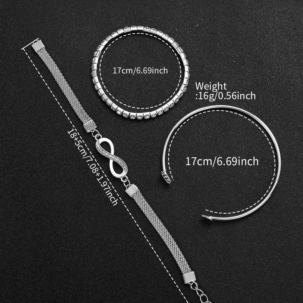 4PCS/Set Fashion Rhinestone Women's Watch Stainless Steel Band Analog Quartz Watches Bracelets Set（Without Box）