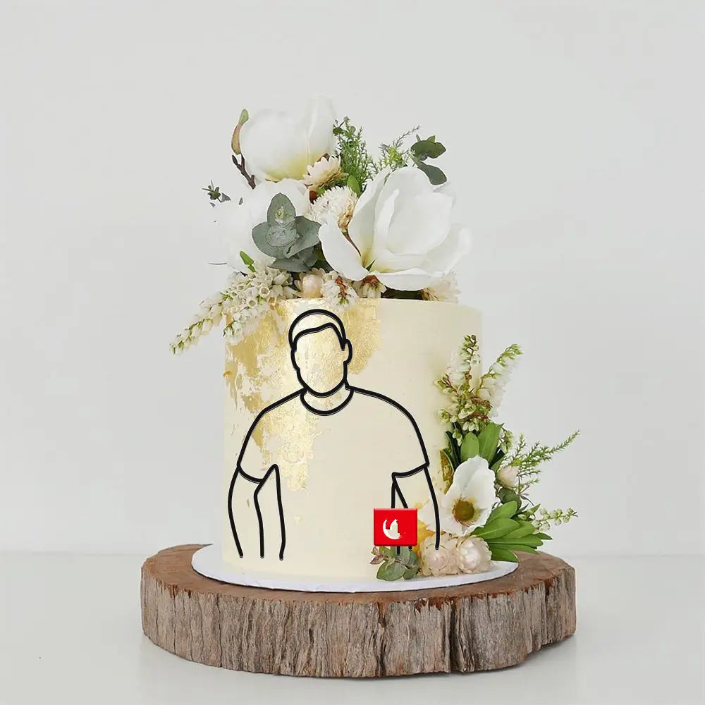 New Gold Portrait Happy Birthday Cake Topper Black Acrylic Abstract Art Boys Girls Party Cake Topper Baby Shower Girl Decoration