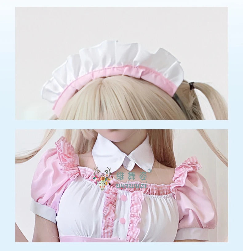 Japanese Sweet Cute Lolita Dress Maid Cosplay Costume Pink Bow Maid Dress Girl Fashion Stage Perfermance Fancy Costume Catwomen