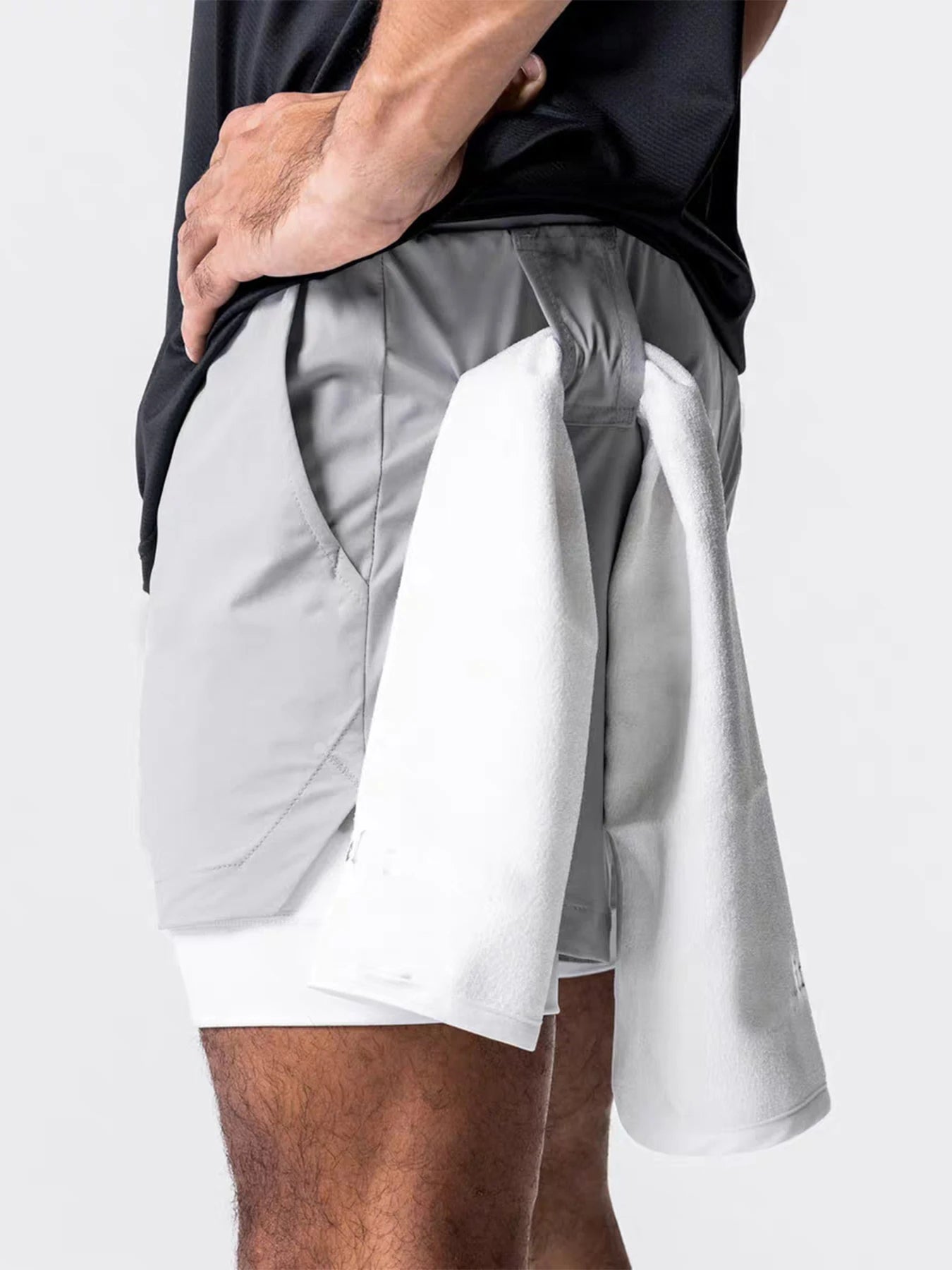 Sports shorts for men, double layered, quarter quick drying, elastic basketball, running training equipment, deep squat fitness,