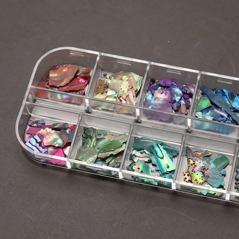 6/12Grid Abalone Sea Shell for Nails Holographic Mirror Nail Art Glitter Flakes Rainbow Mermaid Irregular Sequins Manicure Decor