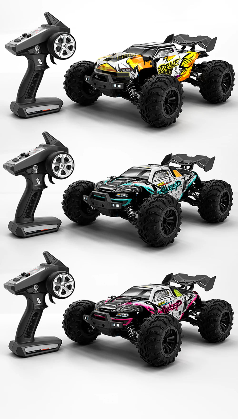 SCY 1:16 4WD RC Car 70KM/H Or 50KM/H With LED Light 2.4G Remote Control Cars High Speed Drift Monster 4x4 Truck for Children Gif