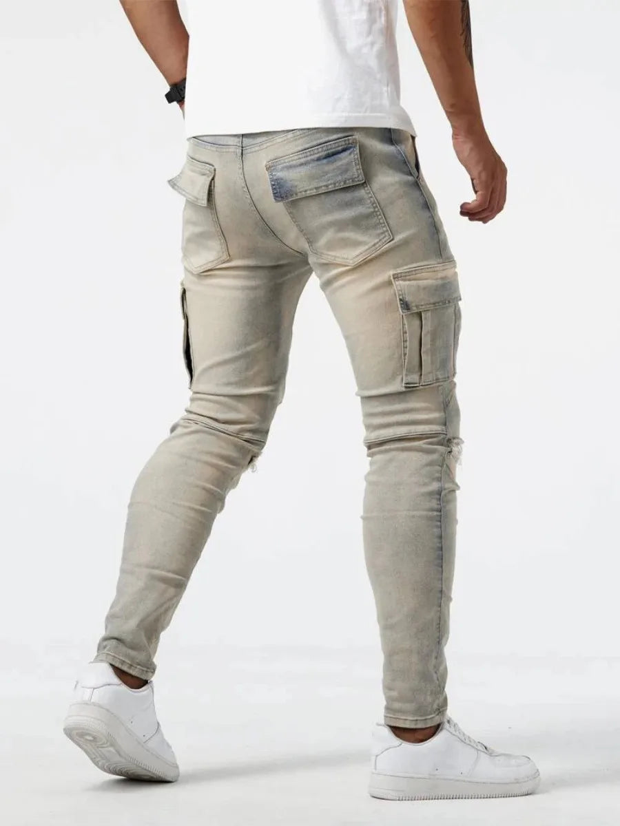 Men's Ripped Jeans Trendy Streetwear Slim Fit Tight Ripped Skinny Pants