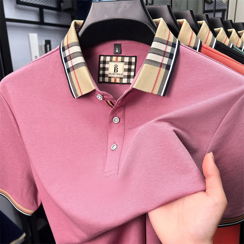 Luxury brand short sleeve polo shirt men fashion simple solid color summer new mercerized cotton breathable casual lapel T shirt