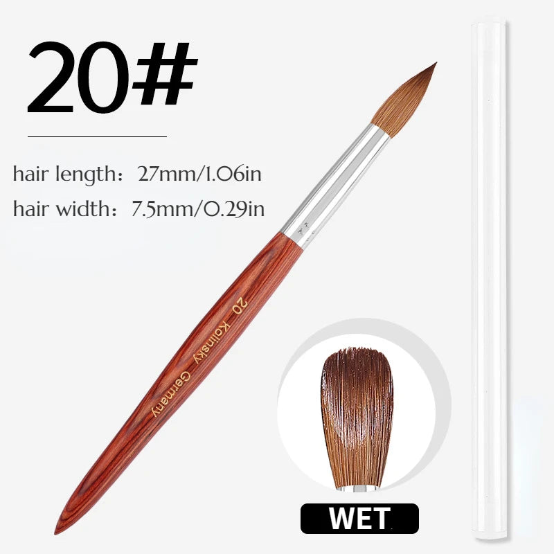 100% Prue Kolinsky Acrylic Nail Brush Oval Round Head Red Wood Handle Professional Salon Quality for Acrylic Powder Size 8-20#