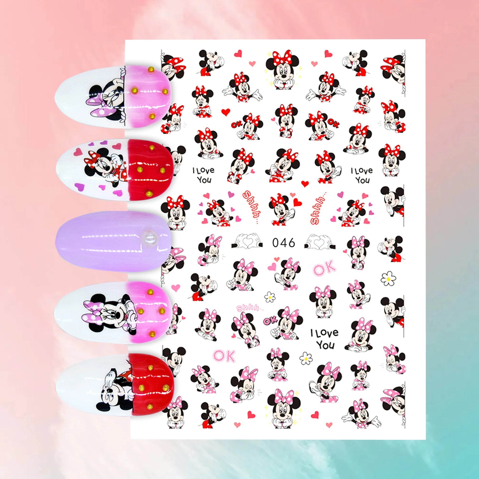 Disney Cartoon Adhesive Nail Stickers Nail Decorative Decals Nail Sliders Stitch Mickey 3D Stickers Press on Nails