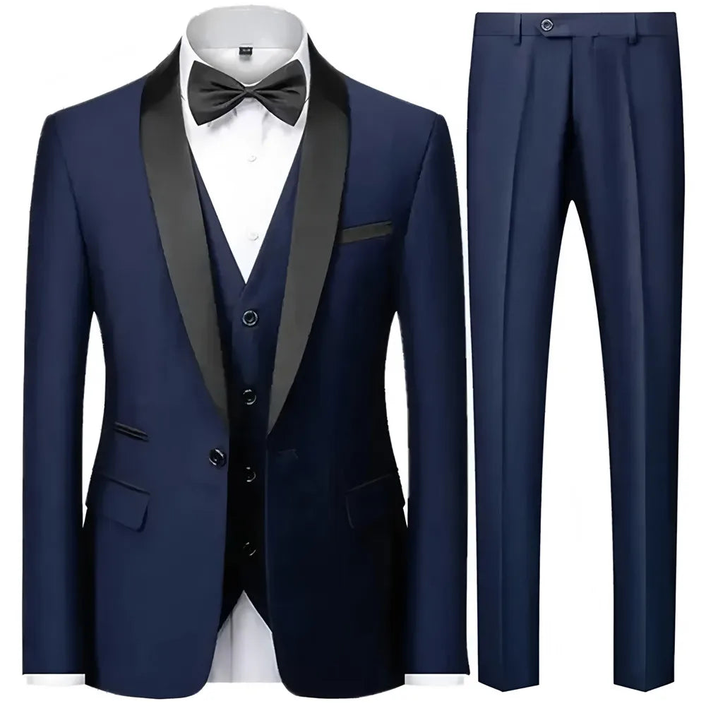 Traje Formal de 3 Piezas para Hombre – Tuxedo Negro con Solapa Chal