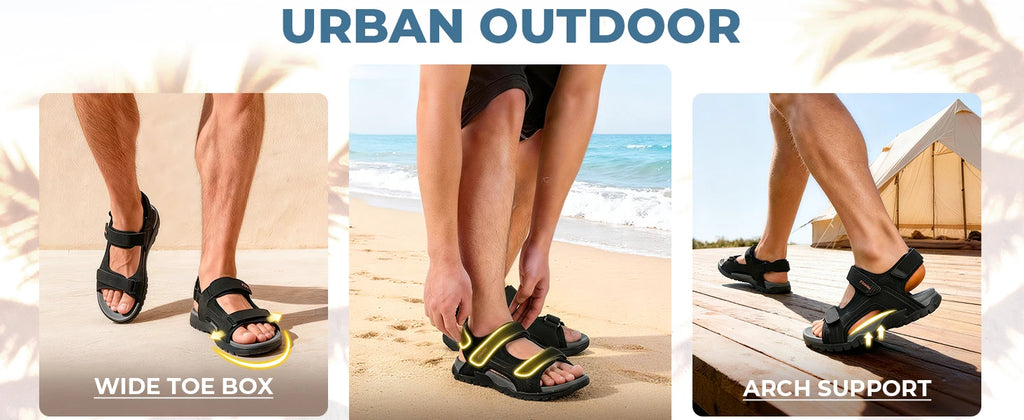 FitVille Mens Sandal Wide Toe Box Walking Athletic Sandals For Men With Arch Support Cushion Slip-Resistant Beach Sandals