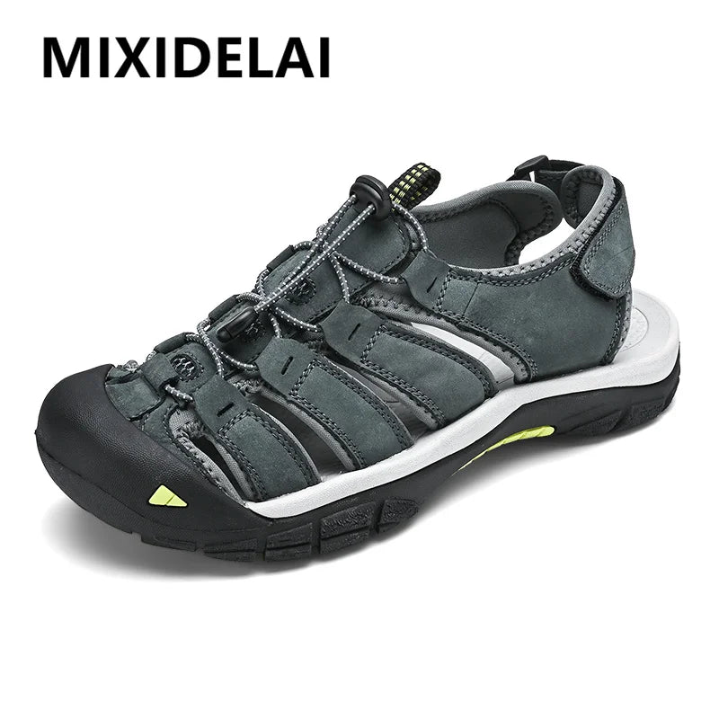 New Summer Genuine Leather Men Sandals Fashion Design Breathable Casual Shoes Men Soft Bottom Large Size Outdoor Beach Sandals