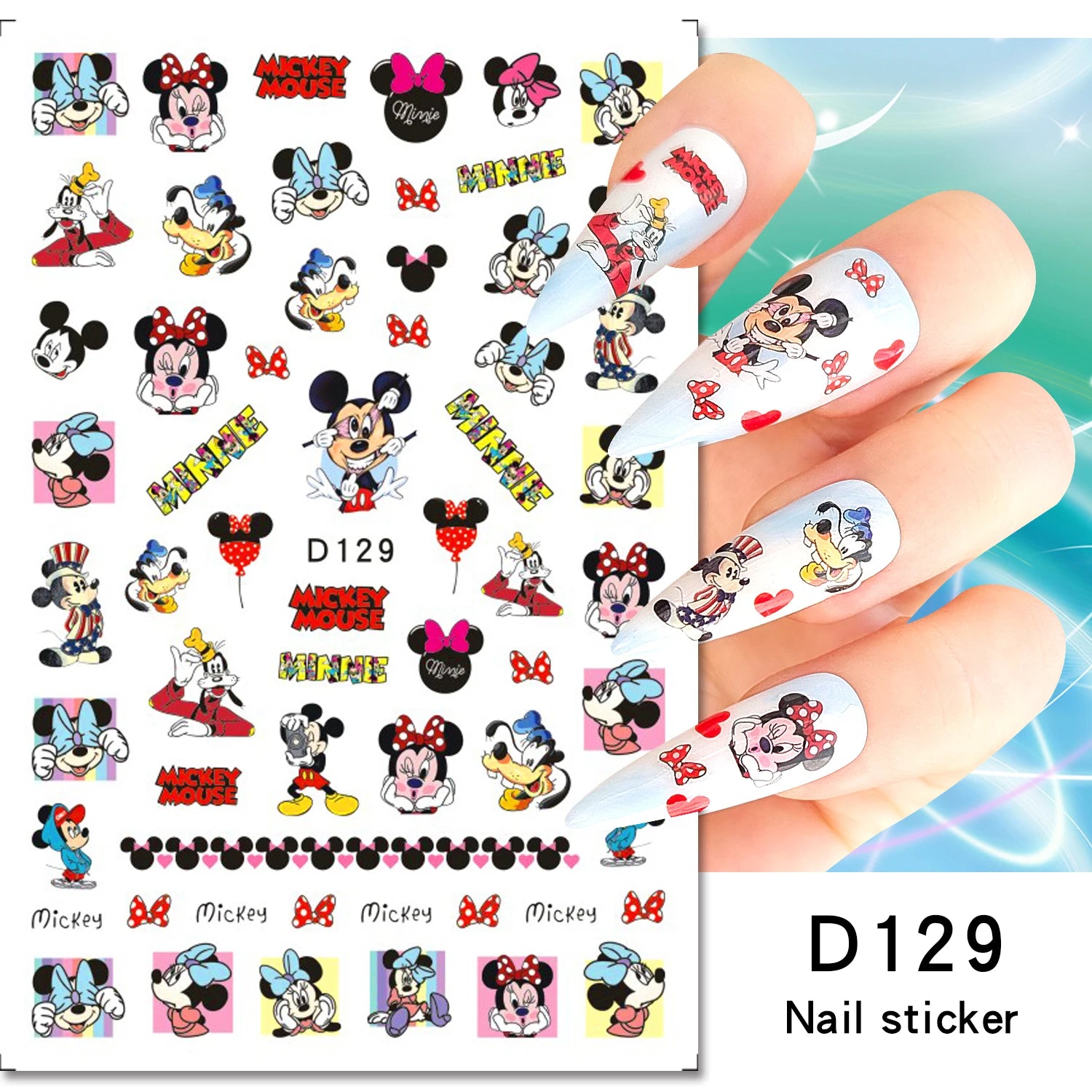 Disney Cartoon Adhesive Nail Stickers Nail Decorative Decals Nail Sliders Stitch Mickey 3D Stickers Press on Nails