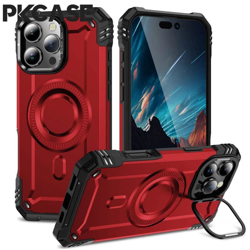 PKCASE Military Shockproof Bracket Case For iPhone 17 Air 16 15 14 Plus Pro Max For Magsafe Magnetic Armor Cover