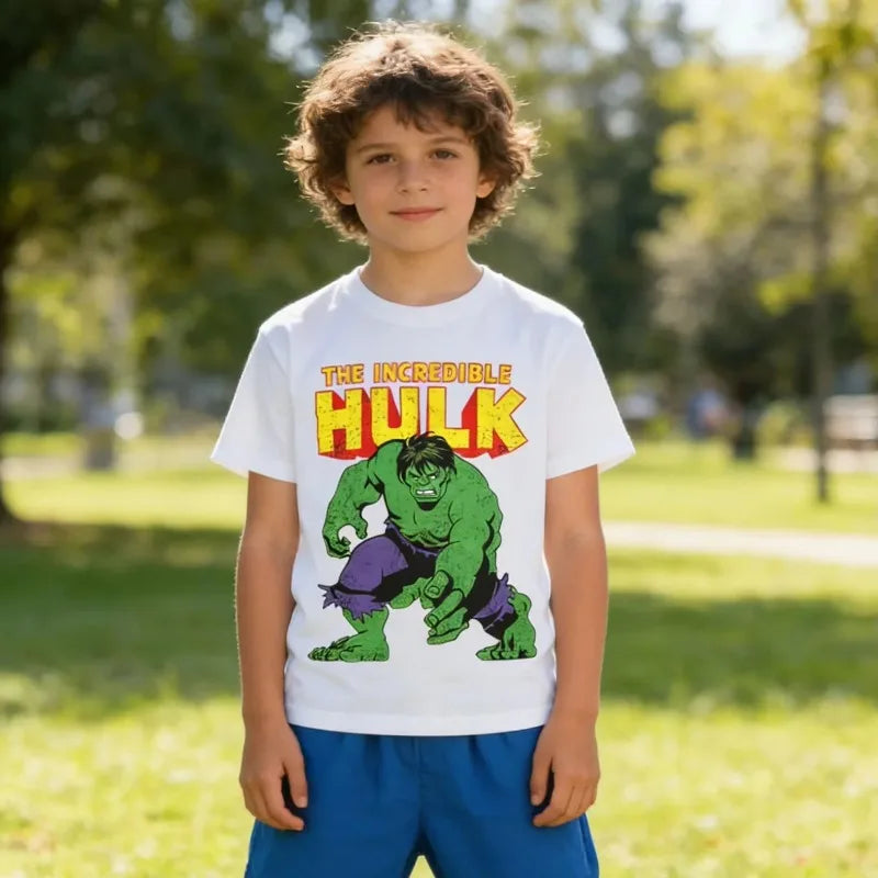 2025 Hulk New Summer Fashion Printed T-shirt Pure Cotton Round Neck Short Sleeve Boys' and Girls' Universal Fashion Clothing