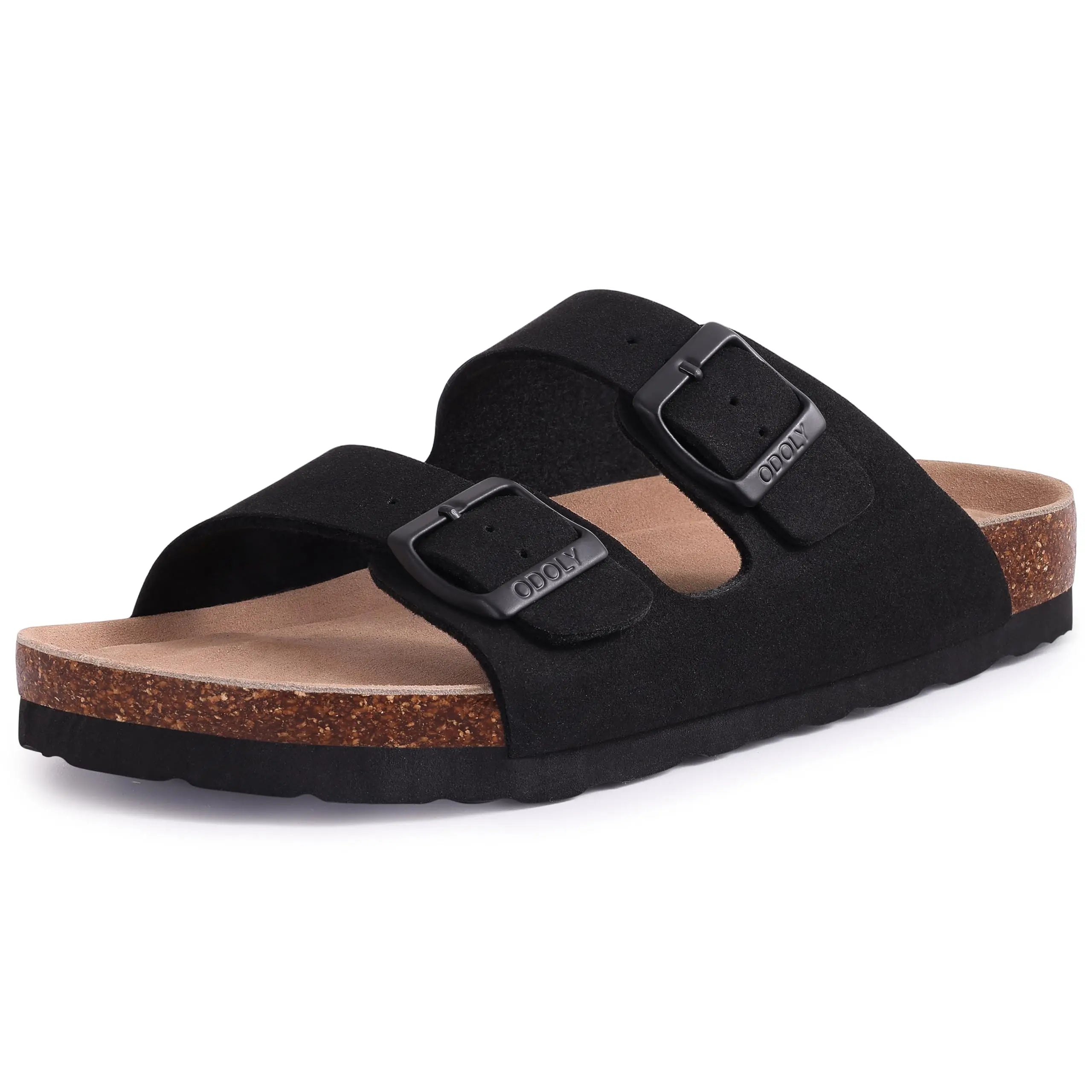 Litfun Women's Cork Footbed Sandals Classic Flat Sandals Fashion Thick Bottom Double Buckle Slides Beach Sandals With Adjustable