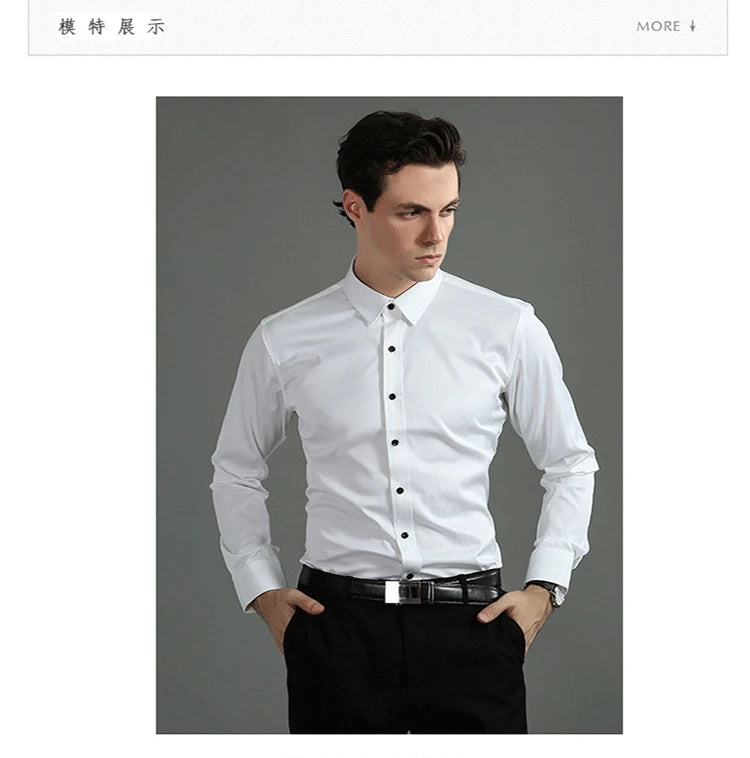 Plus Size 7XL 6XL High Elasticity Seamless Spandex Shirt Men Long Sleeve Slim Fit Casual Solid Color Social Formal Dress Shirts