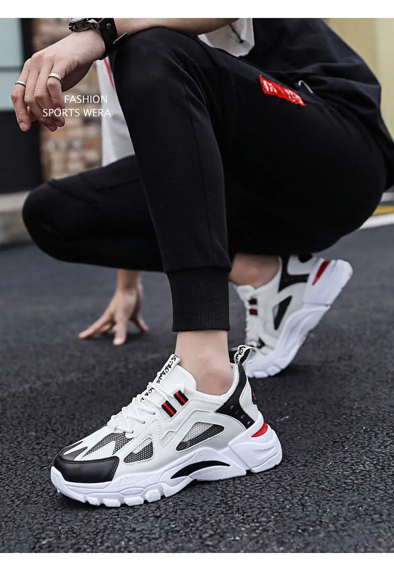 Men's Casual Sports Shoes 2023 New Men Platform Breathable Running Shoes Trendy Leather Stitching Mesh Men Nude Shoes ÐºÑ€Ð¾ÑÑÐ¾Ð²ÐºÐ¸
